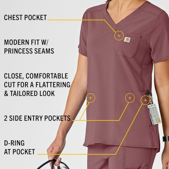 Carhartt Force Cross-flex Modern Fit Scrub top. Plum color. Women size M. - Picture 2 of 14